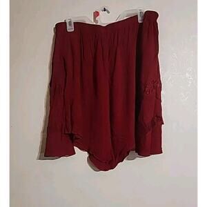 American Rag Cie Emmy Cold Shoulder Top Ribbed Elastic Neck Line Lace Bell Sleev